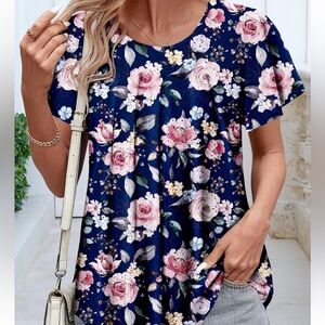Floral Navy Blue Women's Top